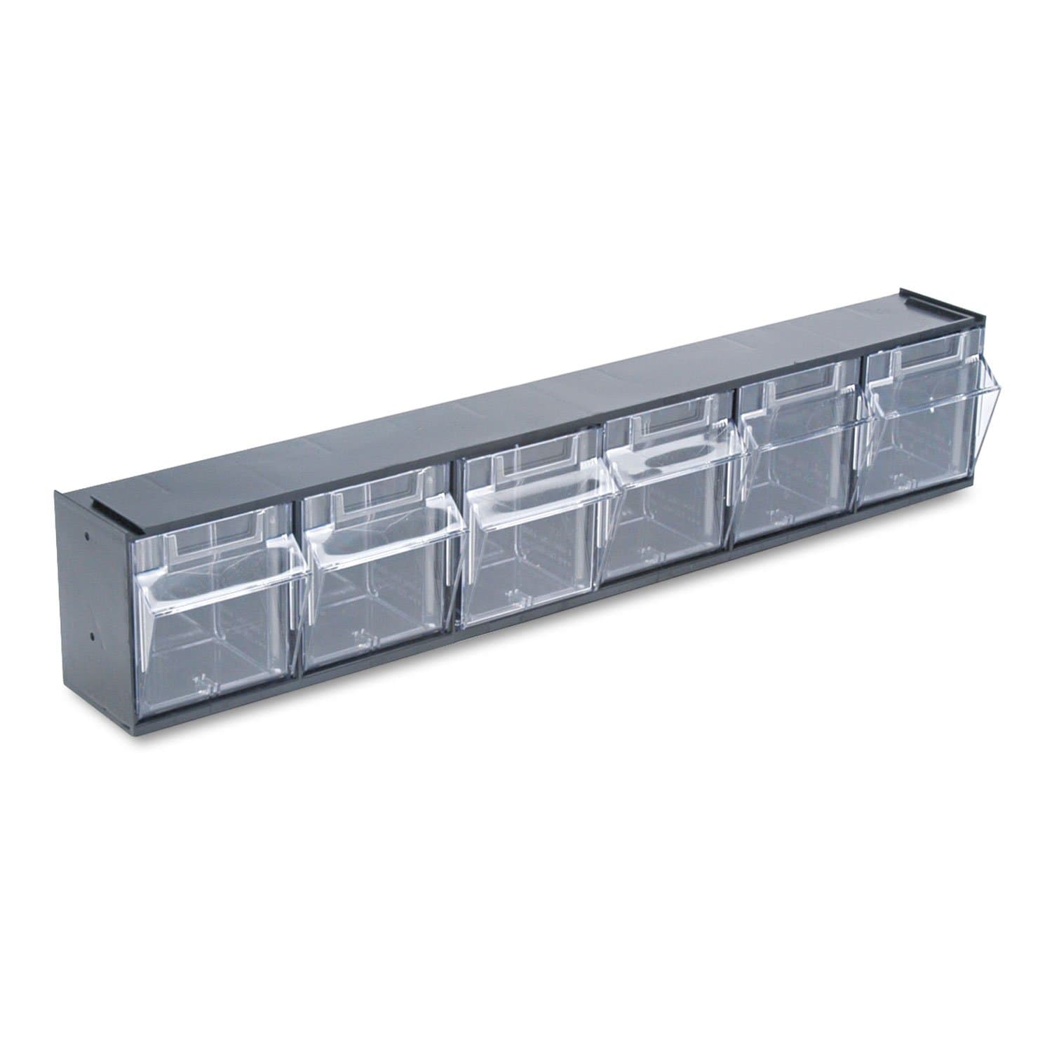Deflecto20604OPU Six-bin horizontal tilt bin storage system, 23-5/8w x 3-5/8d x 4-1/2h, black