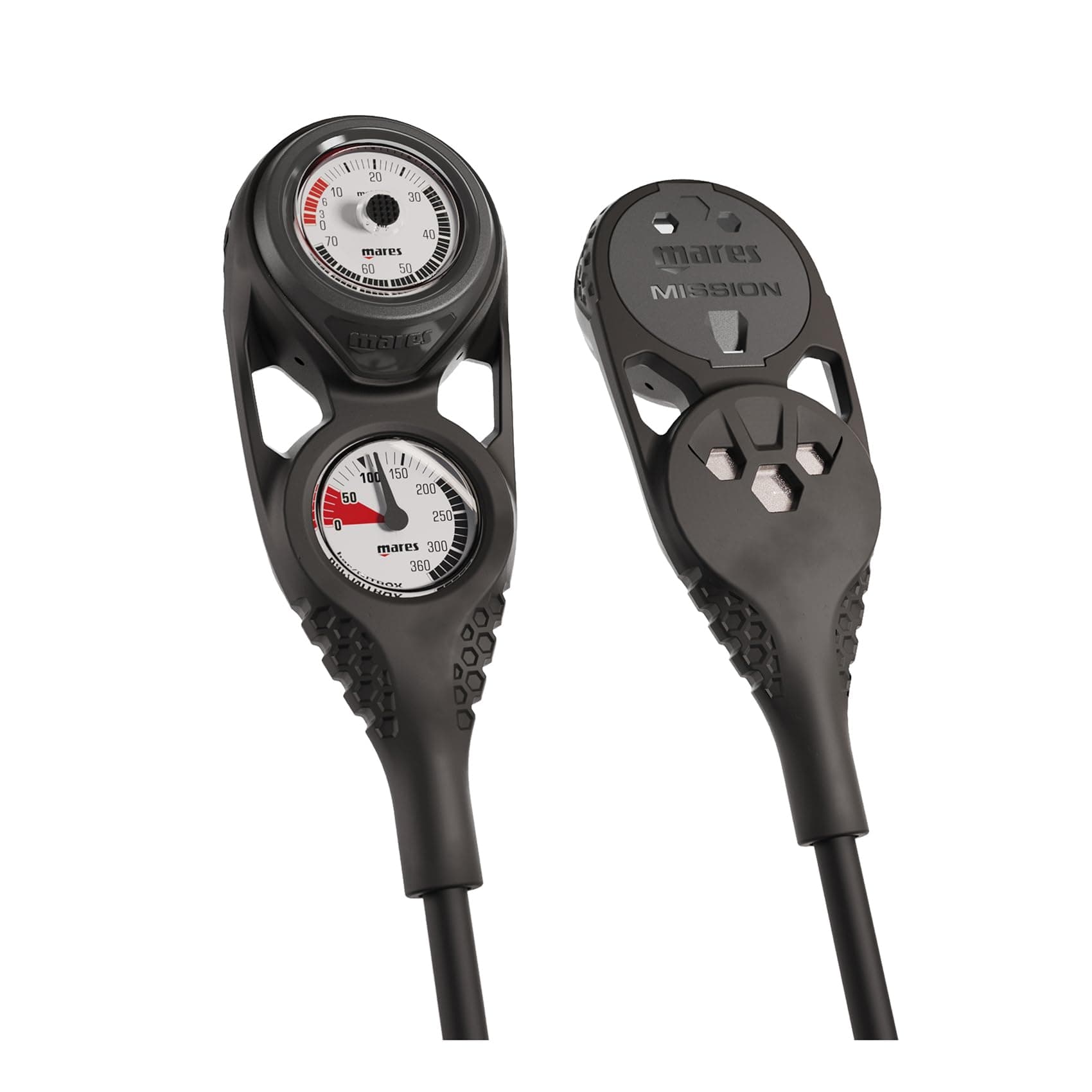 MARES Mission 2 Dual-Gauge Scuba Diving Console | Includes Pressure and Depth Gauges | Water Sports, Snorkeling, Black, in (BAR/MT)