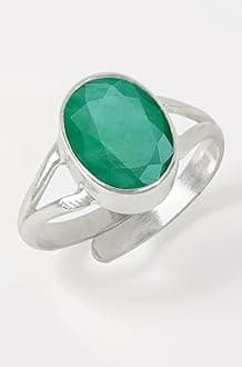 Natural Certified Panna Ring Emerald Ring Gemstone Ring Original Silver 925 Adjustable Ring for Women Men - 5 Ct Panna