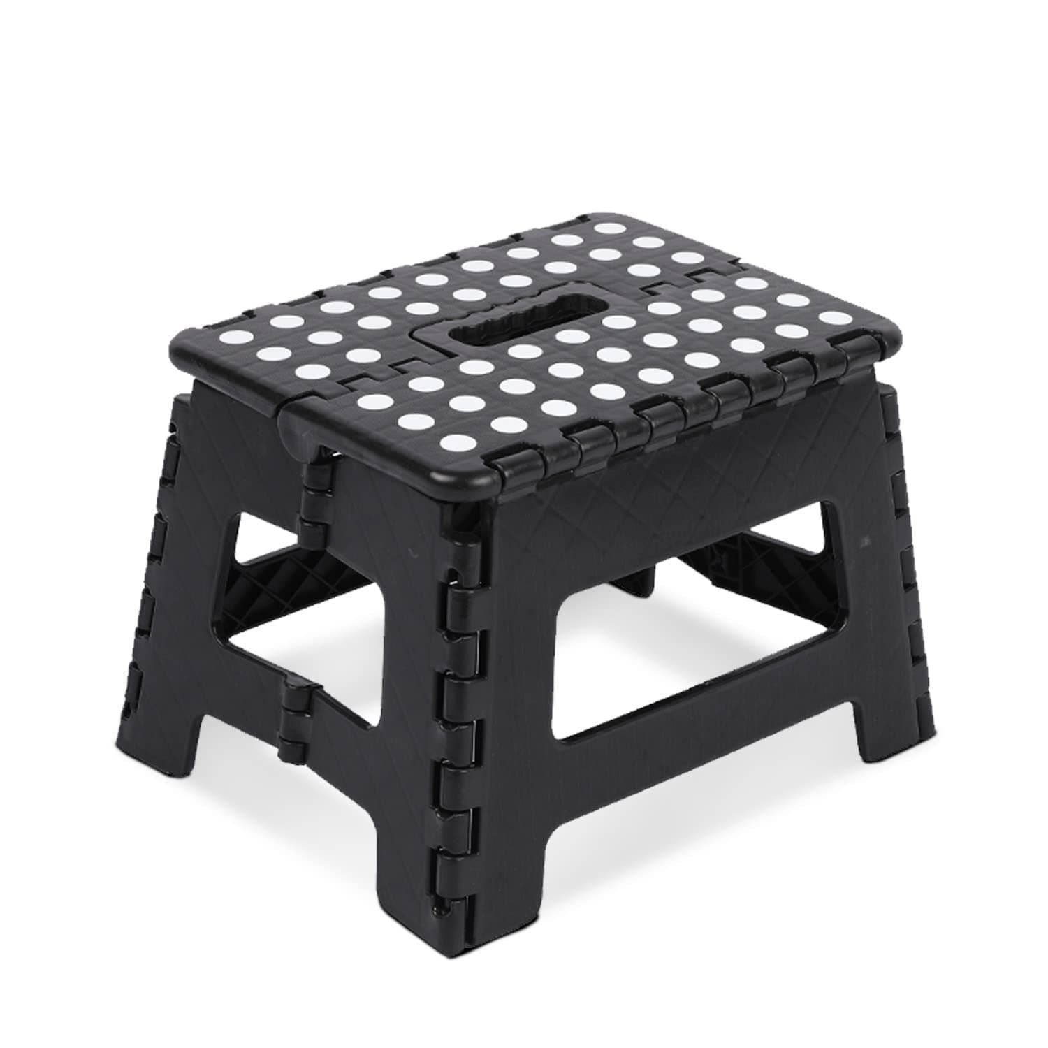 KEPLIN 9 Inch Heavy Duty Folding Step Stool | Non-Slip Foldable Footstool for Toddlers, Children & Adults | Portable, Lightweight Plastic Footstep w/Carrying Handle for Indoor or Outdoor (Black)