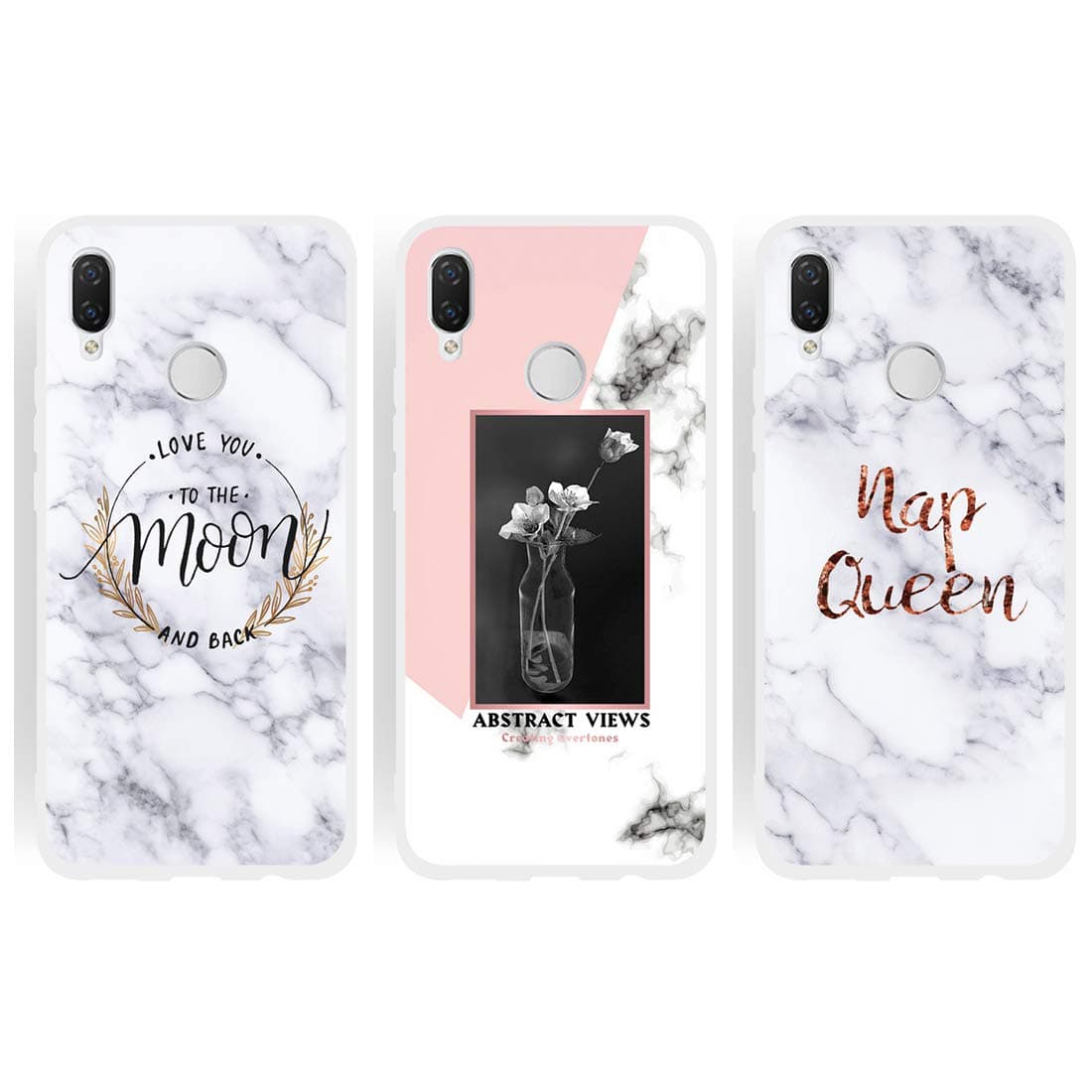 LeviDo 3X Compatible for Huawei Nova 3i Case Silicone Soft Rubber Ultra Slim Bumper TPU Gel Shockproof Protective Cover, moon-flower 2-nap queen