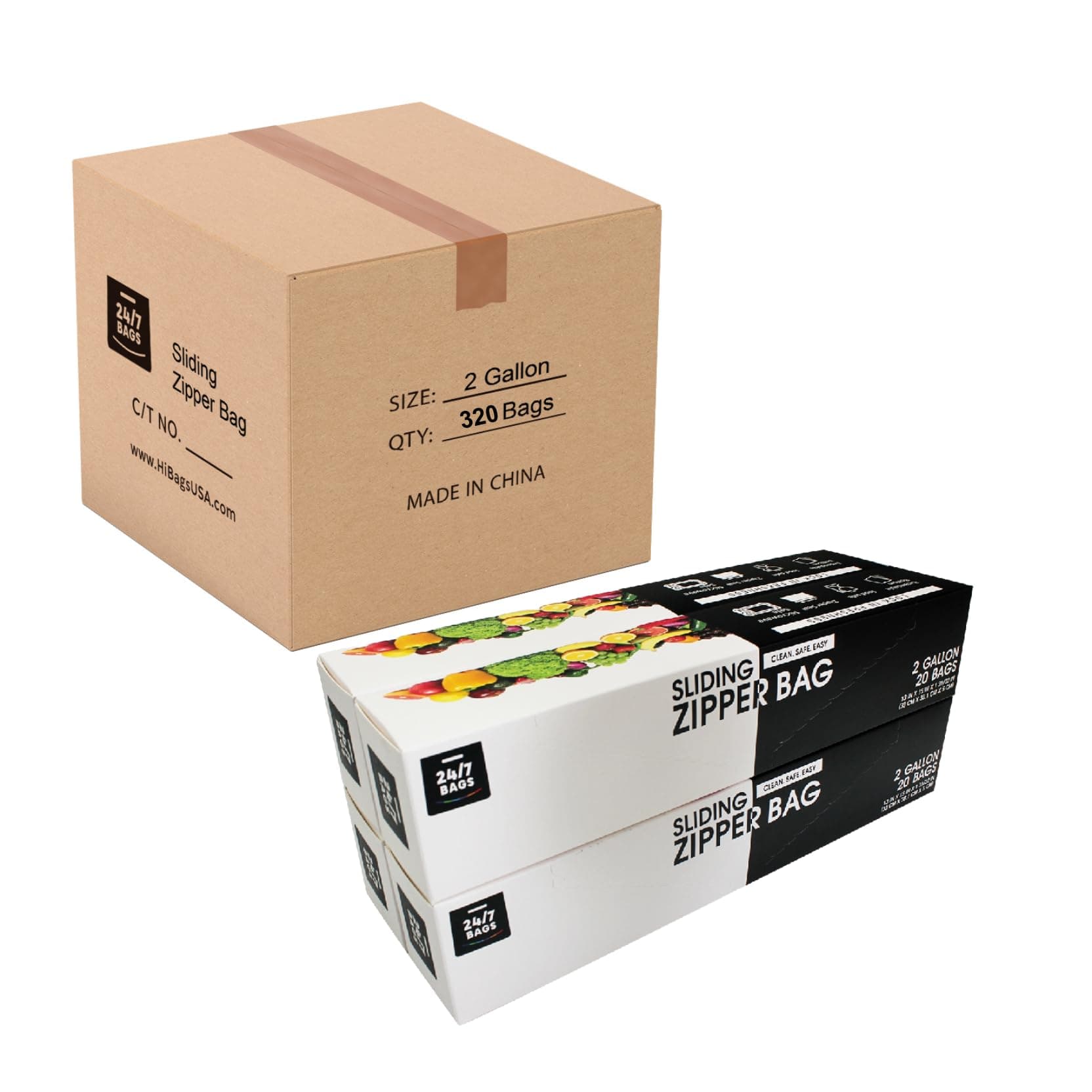 2 Gallon Slider Storage Bags- 320 Count, Featuring Expandable Bottom, Zero BPA, Microwave-Safe(16 boxes of 20)