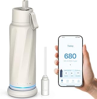 WaterH Vita Smart Water Bottle with Reminder to Drink Water, BPA-Free Vacuum Insulated Water Bottles with Filter & Straw, Bluetooth Intake Water Tracking Bottle, Ideal for Gift (18 oz)