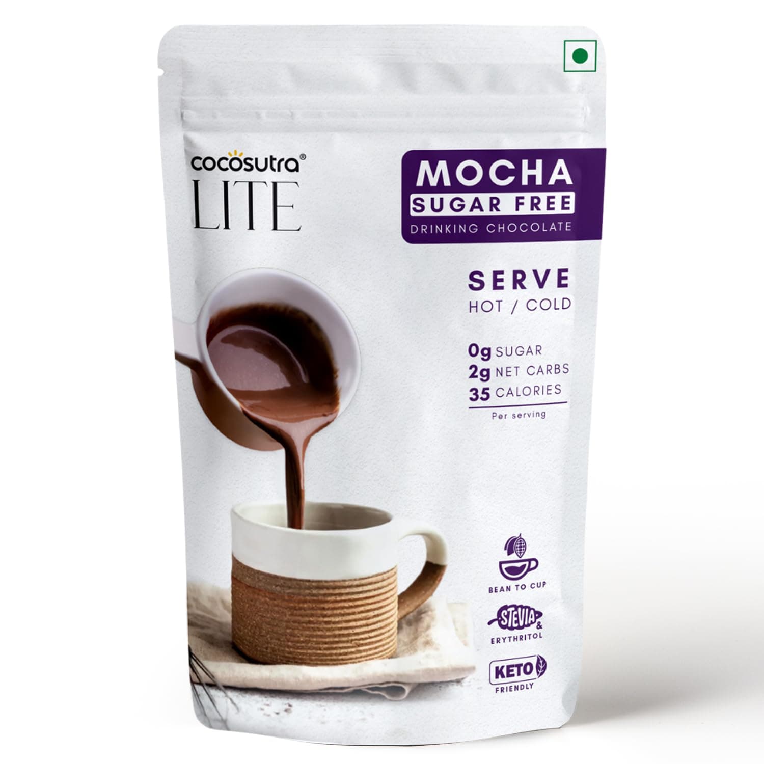 COCOSUTRA LITE - SUGAR FREE Drinking Chocolate Mix - Mocha | Zero Sugar, Low Carb, Low Calorie | Stevia & Erythritol based | Keto Friendly Drink | Vegan | Enjoy hot or cold | 200g