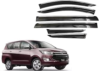 CAR SAAZ Unbreakable Chrome Line Door Visor for Innova Crysta (2016-2020)(Set of 6Pcs) | Rain Guard | Wind Deflector