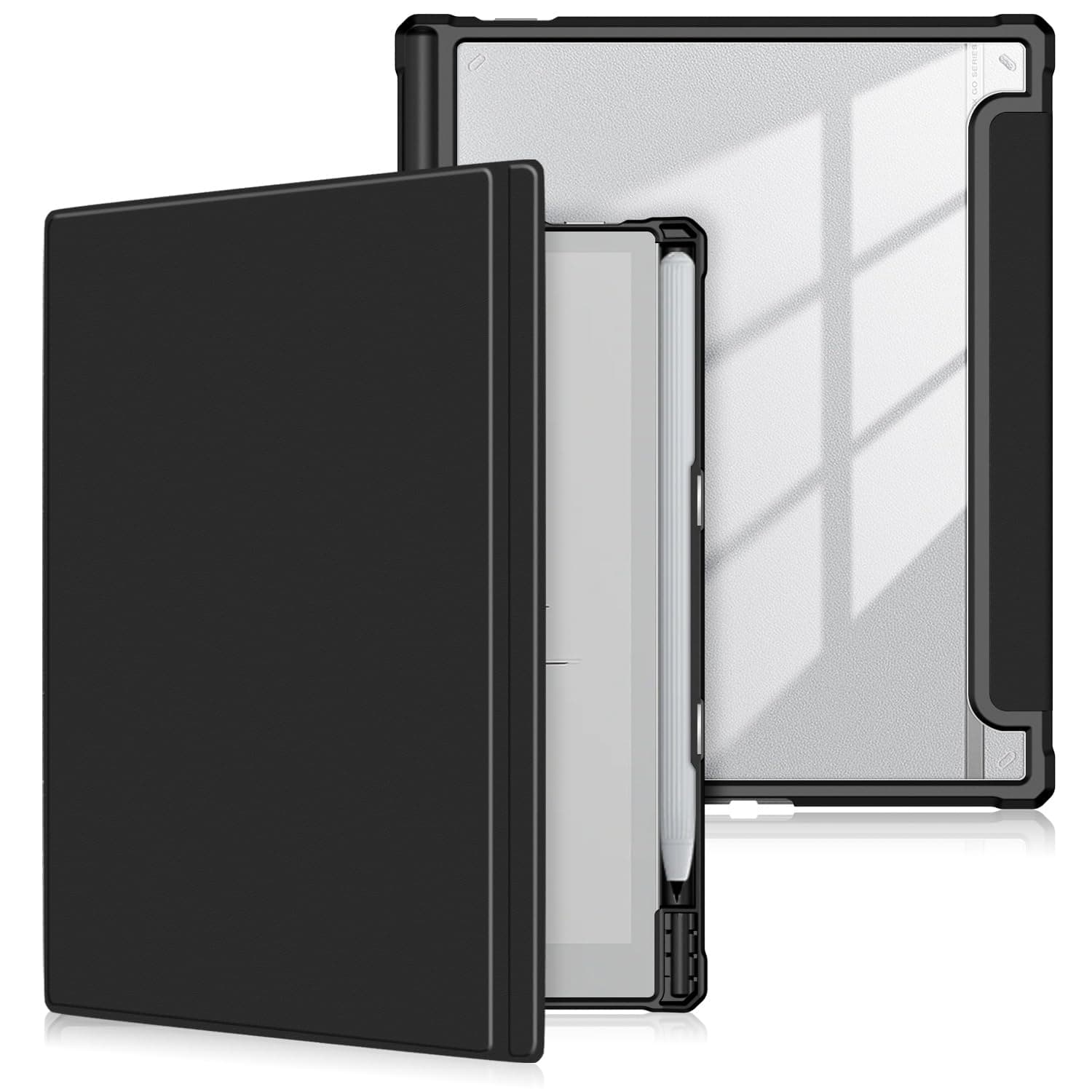 Case Compatible with BOOX Tablet Go 10.3 ePaper E Ink Tablet,Hard Transparent Back Protective Cover with Pen Holder,Auto Wake/Sleep,Black