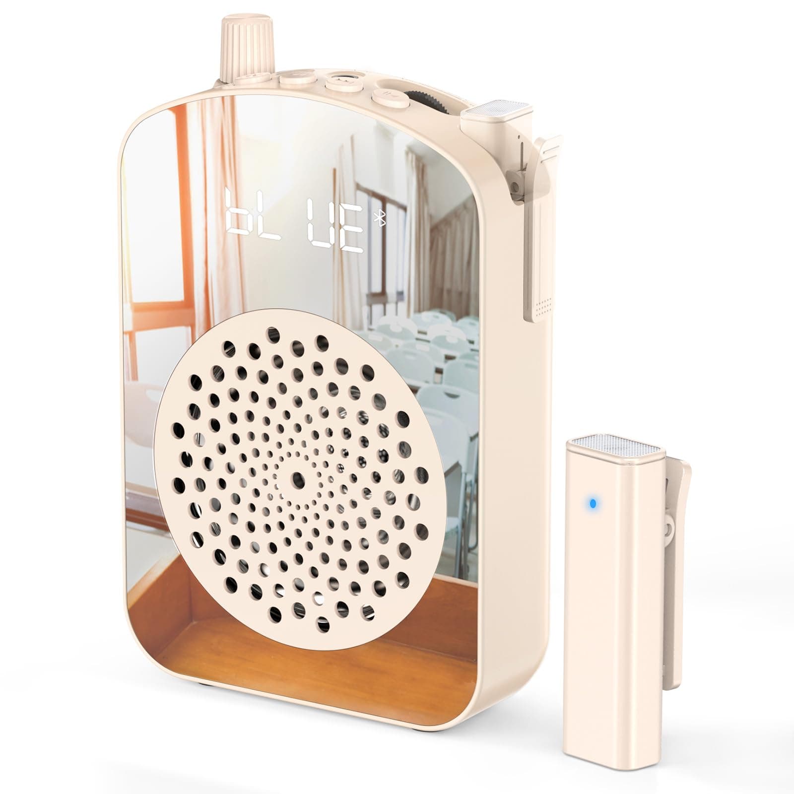 PRUNUS A10 Voice Amplifier Wireless with Lavalier Microphone Charging &Storage,Portable Voice Amplifier with Laple Mic Speaker,Mini Voice Amplifier for Classroom,Speech,Training Outdoor-Beige