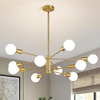 Modern Sputnik Chandeliers Light, 10-Light Gold Gold Dining Room Chandelier Over Table, Height Adjustable Industrial Semi Flush Mount Mid Century Chandelier for Kitchen Island Living Room