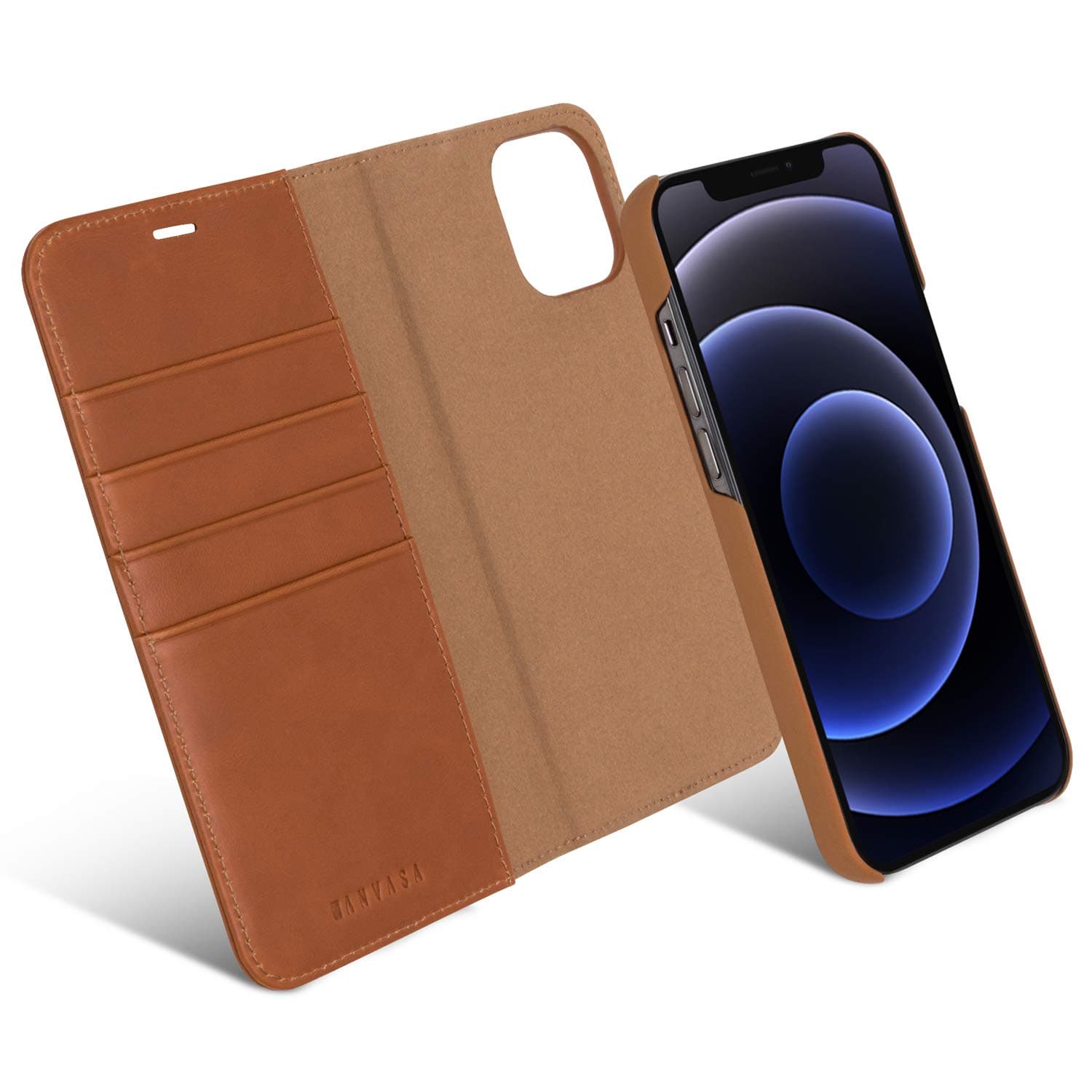 KANVASA iPhone 12 Pro Max Detachable Wallet Case Brown Premium Genuine Leather 2 in 1 Flip Folio Book Magnetic Cover for the iPhone 12 Pro Max (6.7") - Supports Wireless Charging Qi