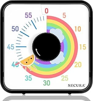 60-Minute Visual Timer, 7.5 Inch Magnetic Rainbow Countdown Timer for Classroom or Kitchen, Durable Mechanical Timer Clock with Magnetic Backing (Black & Sun)