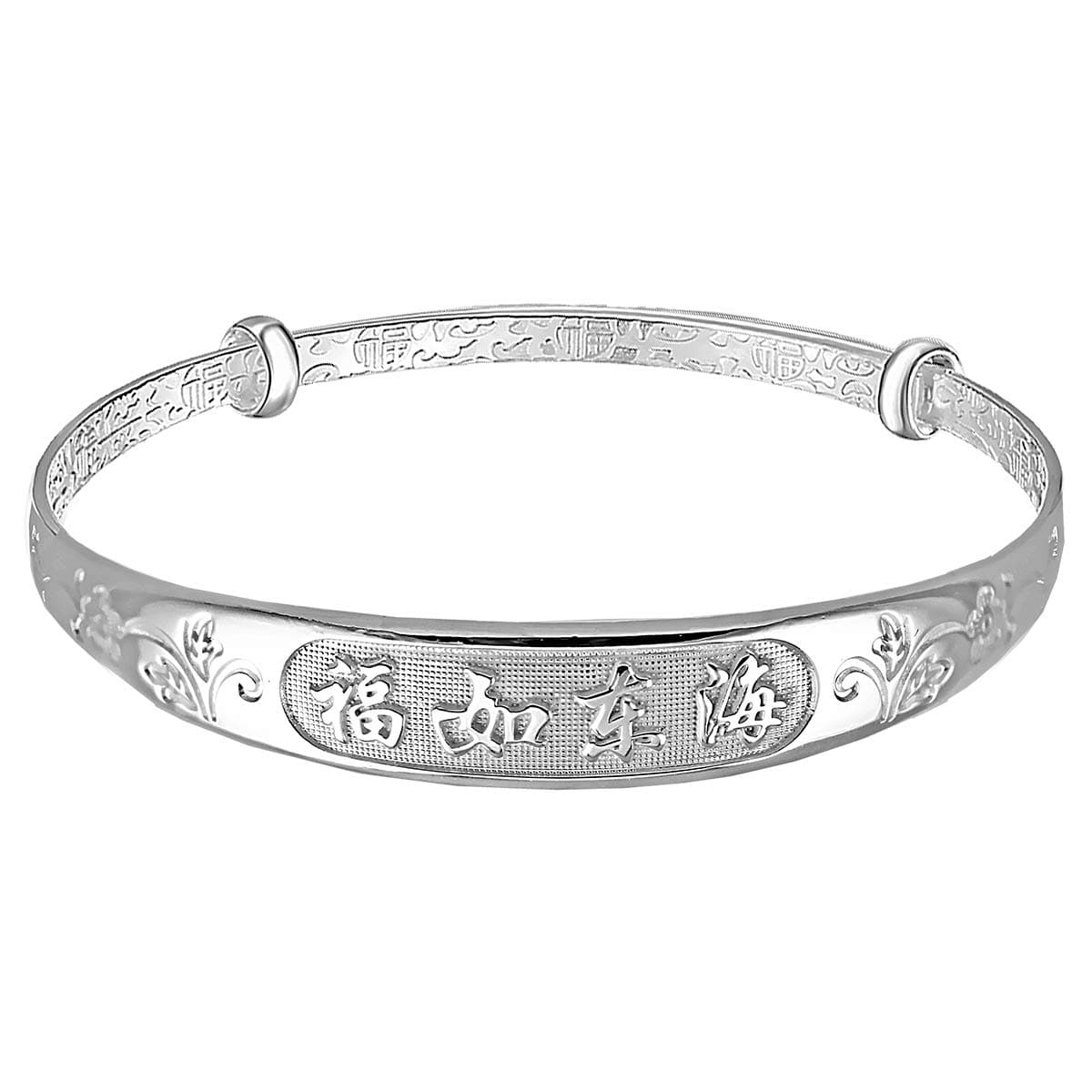 MecoolS999 Sterling Silver Bracelet Adjustable Carved Bangle Bracelet