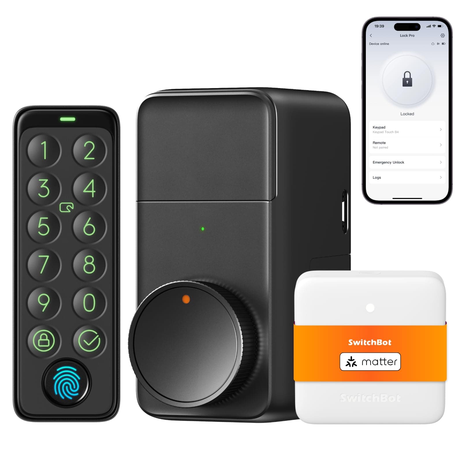 Smart Lock Pro Bundle: Lock+Keypad Touch+Hub Mini Matter, Fingerprint Deadbolt Retrofit, IP65, Matter HomeKit Siri iPhone/Apple Watch, Alexa/Google