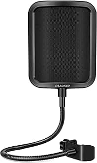 Aokeo Professional Microphone Metal Pop Filter Mask Shield For Blue Yeti,HyperX QuadCast and Any Other Microphone,Mic Wind Pop Screen With a Flexible 360° Gooseneck Clip Stabilizing Arm