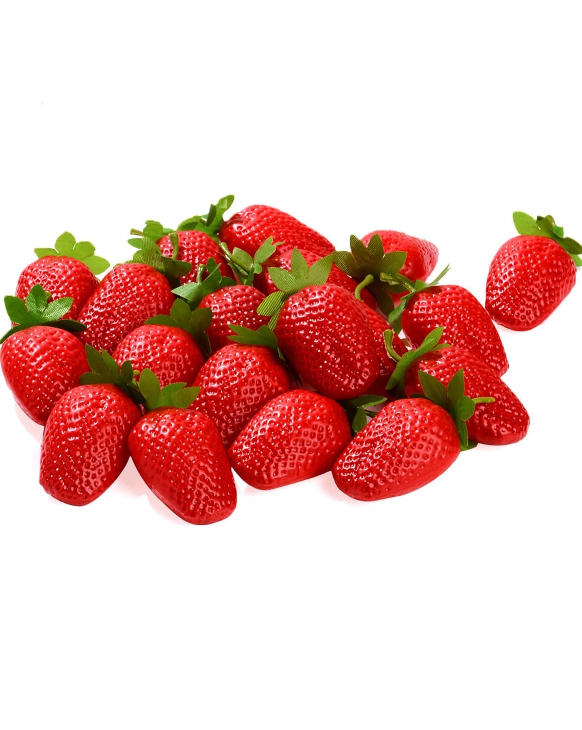 VIDELLY 20 Pieces Artificial Strawberries Fake Strawberries Lifelike Red Realistic Plastic Fruit for Kitchen Party Decoration Photo Prop,L Size