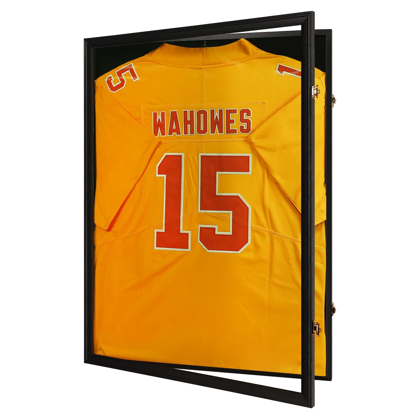 Jersey Frame Display Case - Lockable Shadow Box with 2 Wall Hangers and 98% UV Resistant Acrylic - Black Wood