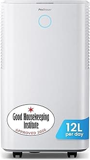 OmniDry 12L/Day Dehumidifier with Automatic Humidity Sensor & Display, 24Hr Timer, Laundry Drying, Continuous Drainage (White, 12 Litre)