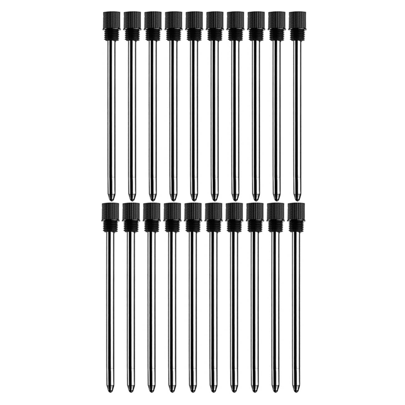 PASISIBICK 2.75'' Black Ink Crystal Pen Refills, Standard D1 Ballpoint Pen Refill (Remove Black Hat), Metal Refills(Pack of 20)