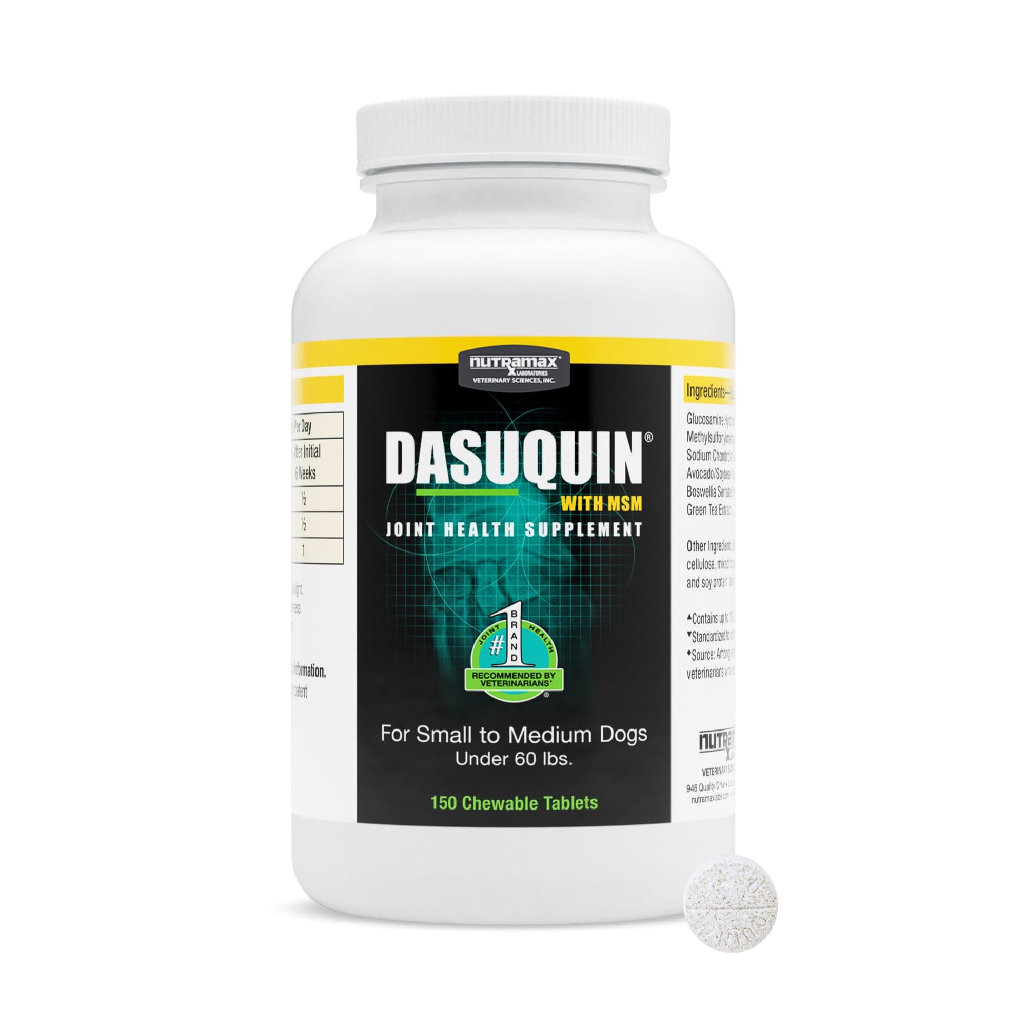 Nutramax Dasuquin for Small to Medium Dogs, Joint Health Supplement, Contains Glucosamine for Dogs, Plus Chondroitin, ASU, MSM and More, Supports Healthy Joints, Chewable Tablets, 150 Count
