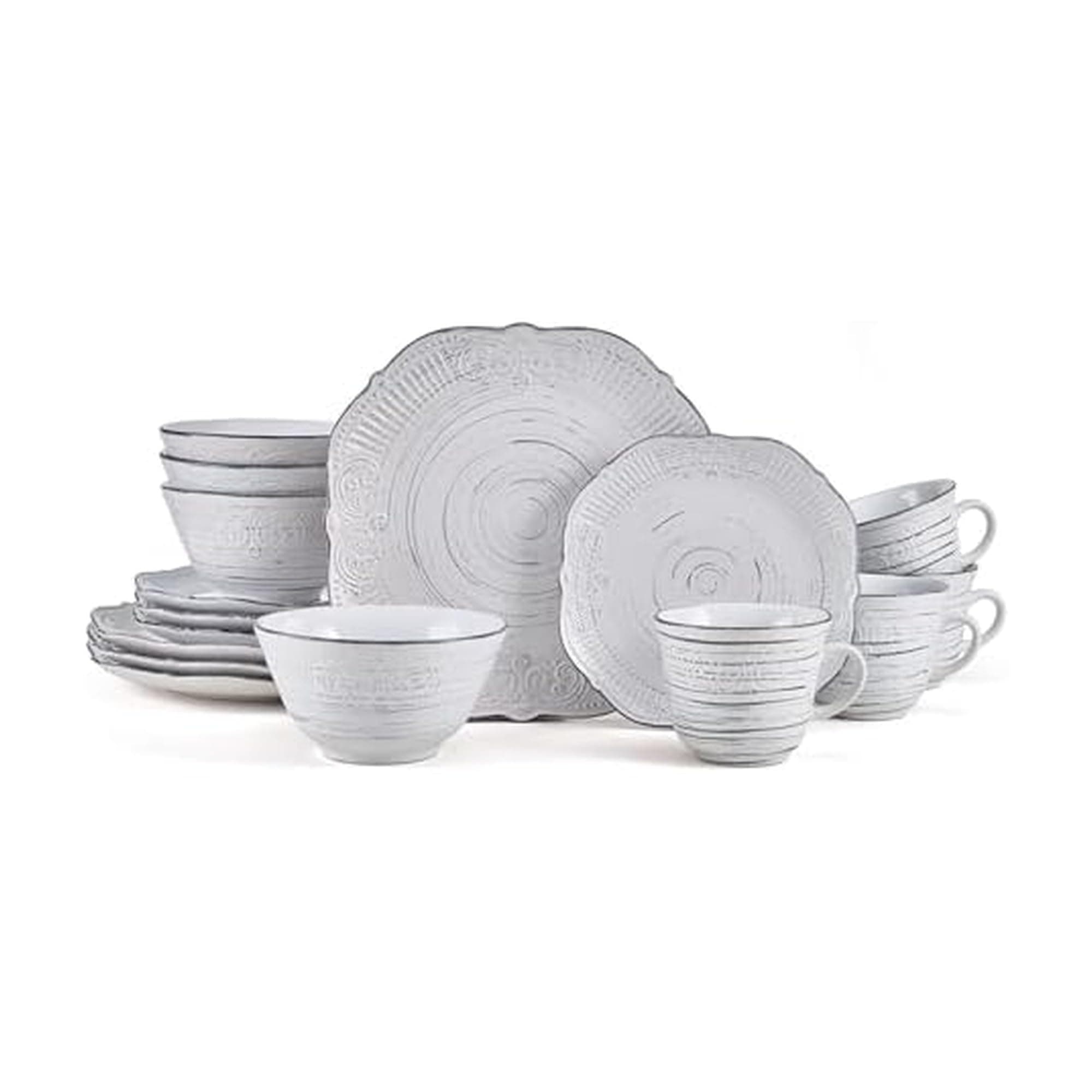 Isabella 16-Piece Stoneware Dinnerware Set, Service for 4 - Handpainted Unique Glazed Finish - Includes Dinner Plates, Salad Plates, Bowls, Mugs - Dishwasher & Microwave Safe (Gray)