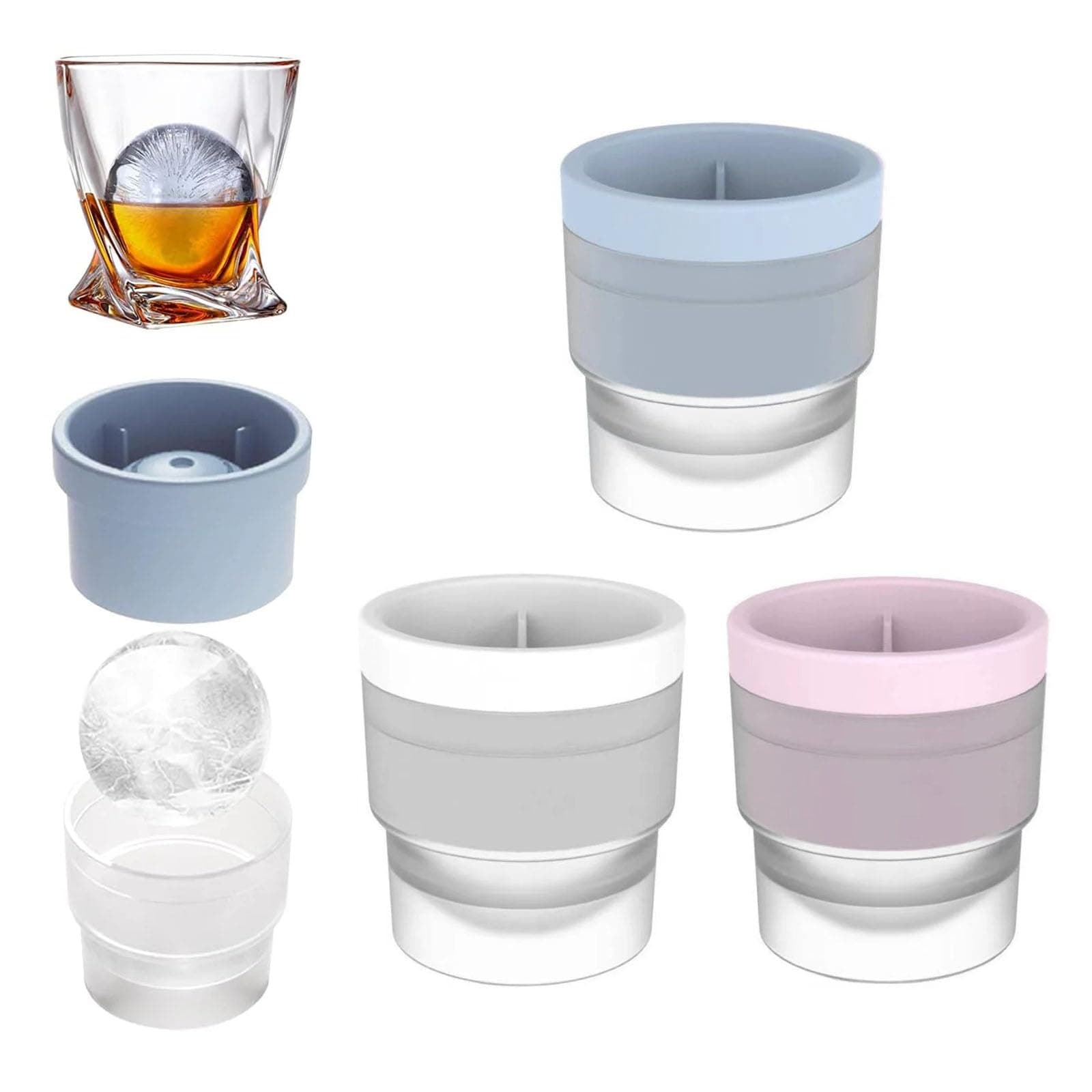 Chiclify Ice Ball Maker Mold, Slow Melting Round Ice Cube Molds with Lids, Reusable Silicone Sphere Ice Mold Maker for Bourbon Whiskey, Cocktails, Easy To Demould and Clean (Mix,3PCS)