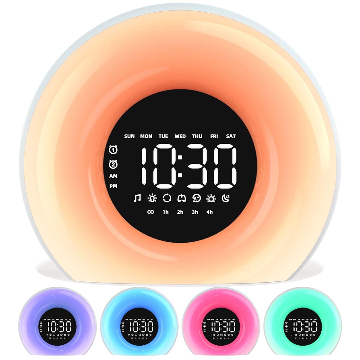 Wake Up Light Sunrise Alarm Clock with Sunrise Sunset Simulation 23 Nature Sleep Sounds 13 Colors Night Light Dual Alarms Snooze Function Sleep Aid for Heavy Sleepers Kids Adults (White)