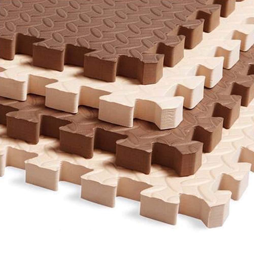 6 Pieces Solid Foam Puzzle Play Mat for Kid, Safe Soft Foam Exercise Mat Rich Colors, Brown and Beige