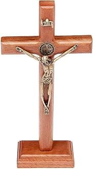 Intercession Wall and Table Wood Cross Crucifix (7.5 inch - Antique Gold)