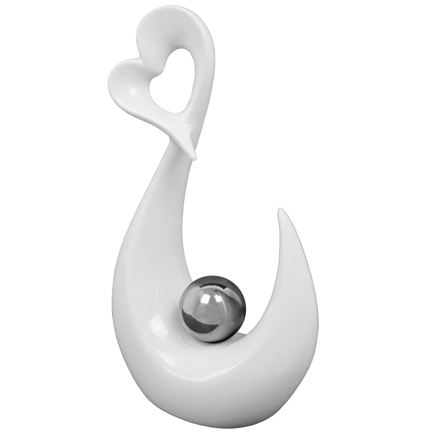 Modern heart sculpture decorative object made ​​of ceramic white / silver height 29 cm