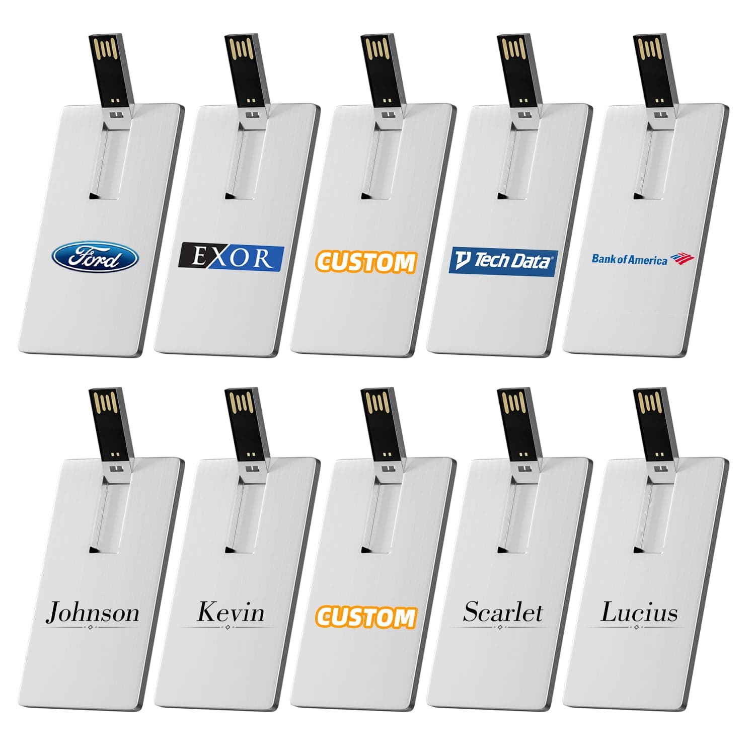 Bilious Custom Personalized USB Flash Drive 50Pack 4GB/8GB/16GB/32GB/64GB/128GB/256GB, Metal Credit Card Bank Card Shaped Thumb Drive, Waterproof Memory Stick Small Size USB Drive Gift