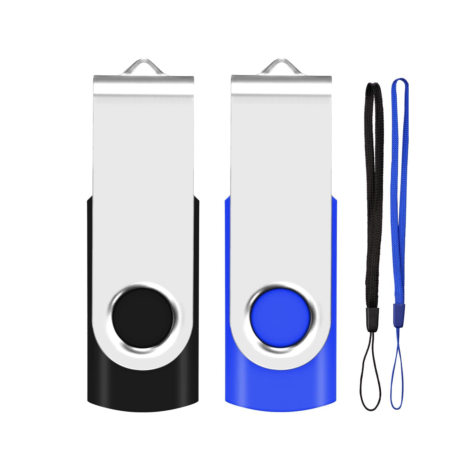 2GB USB Flash Drive 2-Pack EASTBULL USB 2.0 Drive Swivel USB Stick Memory Stick Metal Pen Drive (Black & Blue)