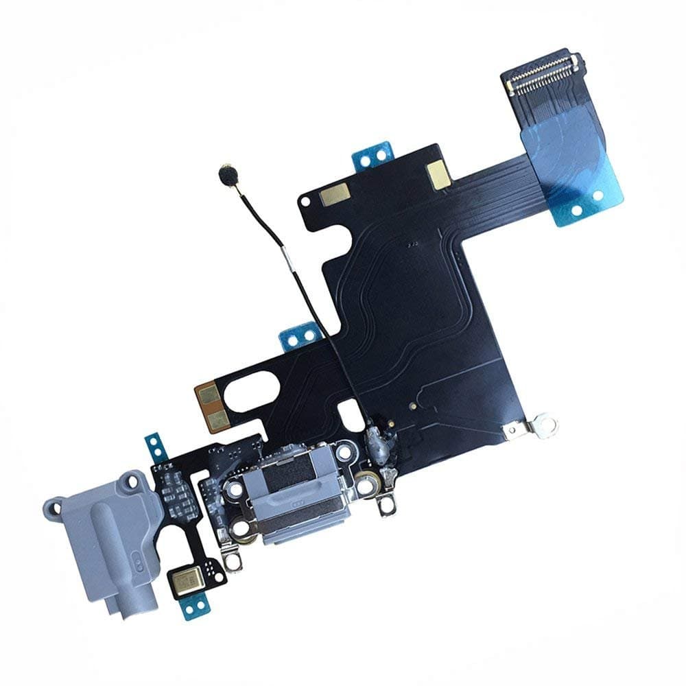 Johncase OEM Charging Port Dock Connector Flex Cable w/Microphone + Headphone Audio Jack Port Ribbon Replacement Part Compatible for iPhone 6 All Carriers (Black/Space Gray)