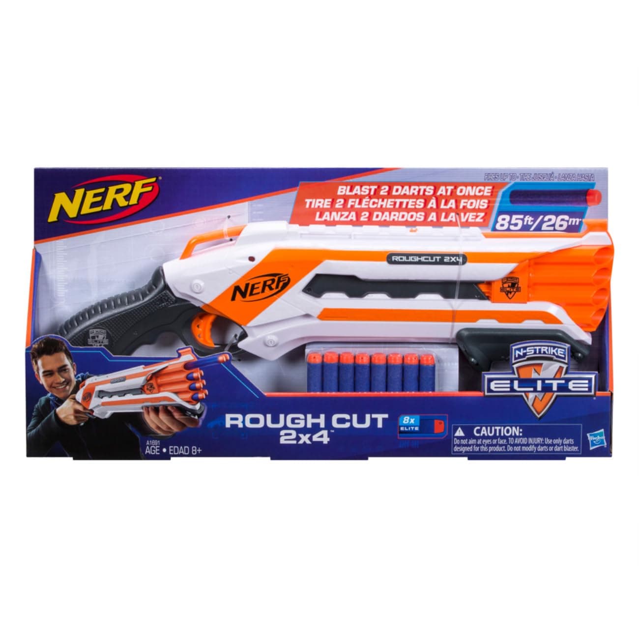 Rough Cut 2X4 Elite Blaster -- Fires 2 Darts At Once, Includes 8 Nerf Official Elite Darts, Toys For Kids, Teens & Adults, Outdoor Toys, Toys For Boys And Girls Ages 8 Years+,Multicolor