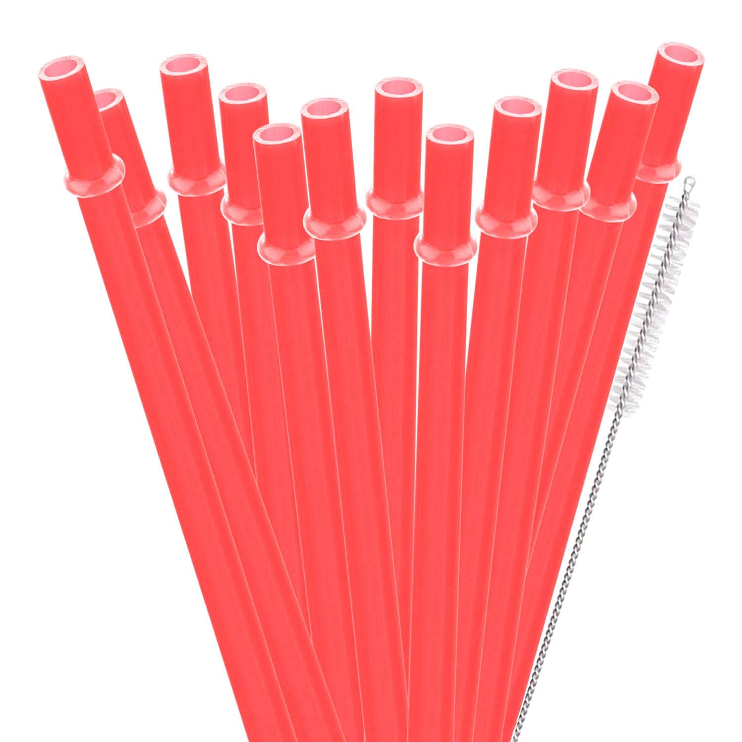 12 Piece 9 Inch Reusable Plastic Thick Drinking Straws BPA Free Mason Jar Straws Plain Color (9inch,Red)