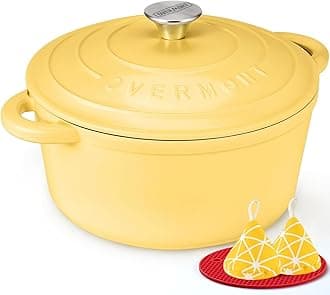 Enameled Cast Iron Dutch Oven - 5.5QT Pot with Lid Cookbook & Cotton Potholders - Heavy-Duty Cookware for Braising, Stews, Roasting, Bread Baking Goose Yellow