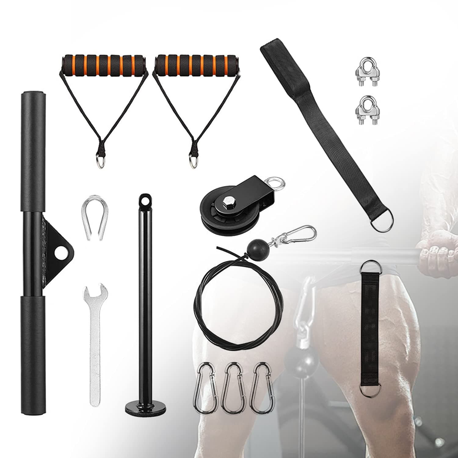 Upgraded Forearm Wrist Trainer Roller Cable Pulley System, Lat and Lift Pulley System with Wire Cable and Silent Pulley for Lat Pull Downs, Triceps Extensions, Triceps Pull Downs