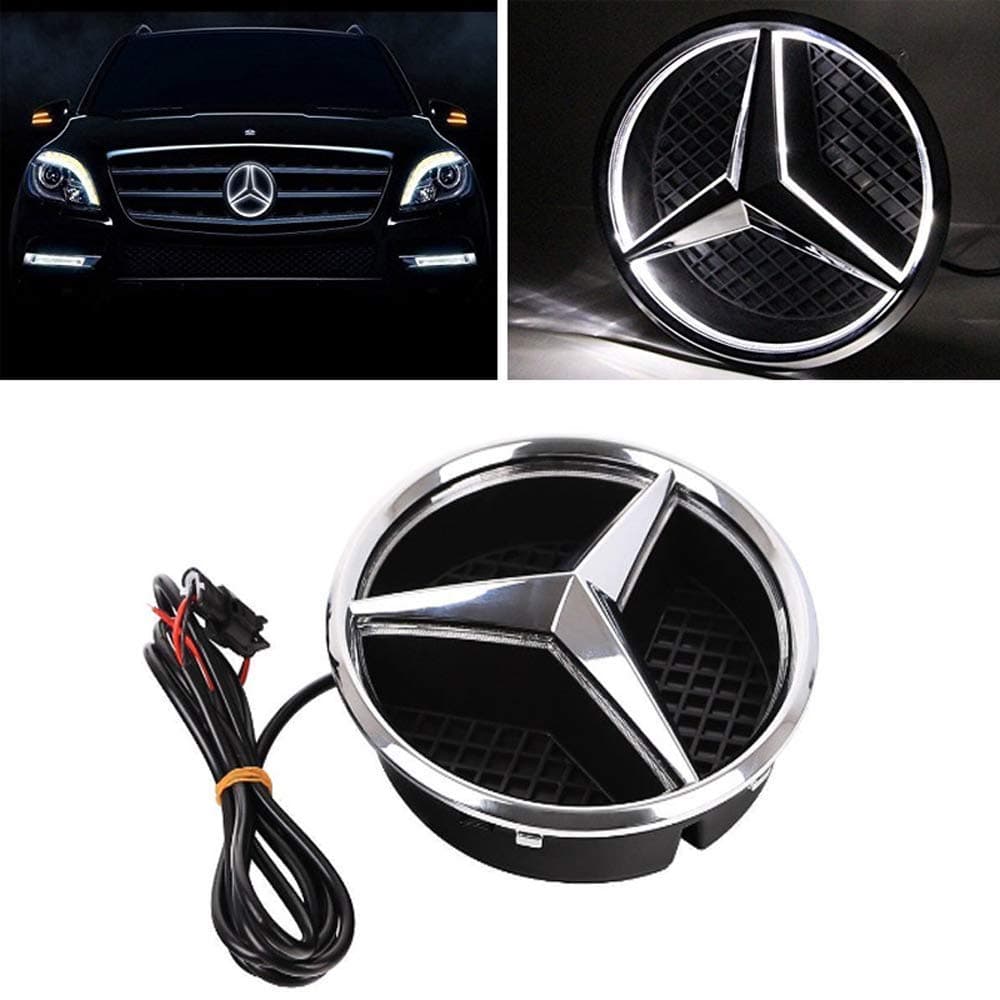 LED Emblem for Mercedes Benz A/B/C/CLS/E/GLK/GL/R Series, Front Car Grille Badge, White Light