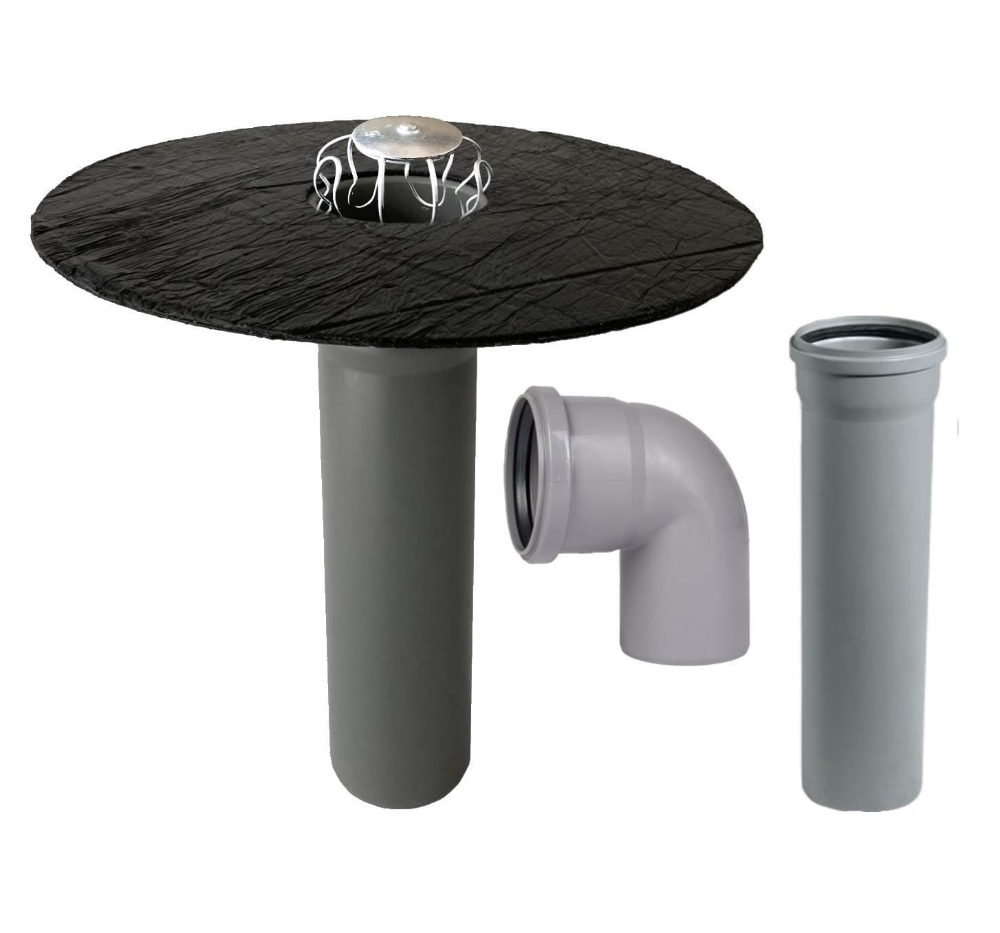 Flat Roof Drain Set DN 70 with Leaf Catcher, Bend, HT Pipe, Bitumen Flange, Roof Gully, Inlet, DN 75 (87 Bend + 150 mm HT Pipe)