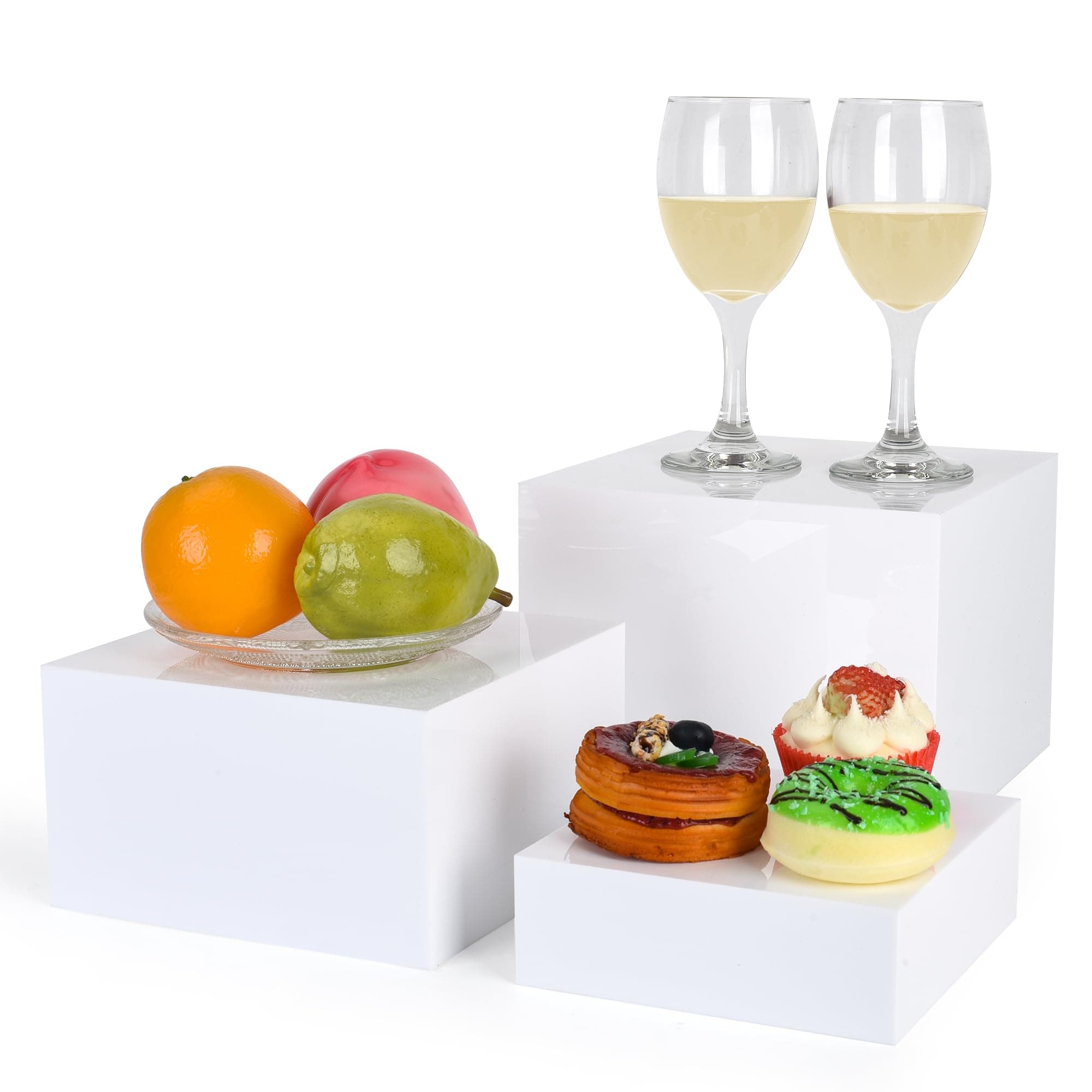 Display Risers, Buffer Risers and Cake Stand, Acrylic Display Stands for Catering Supplies Buffet Display, Dessert Table Display Set for Vendor Events, Set of 3 (White, Regular (6,7,8)")