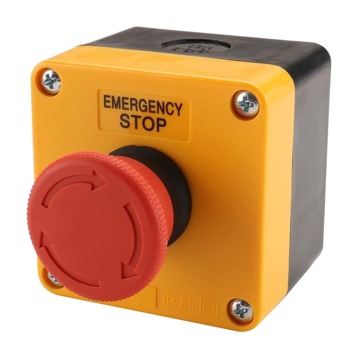 Baomain Red Sign Emergency Stop Switch, Weatherproof Push Button Switch 660V with Box (10PCS)