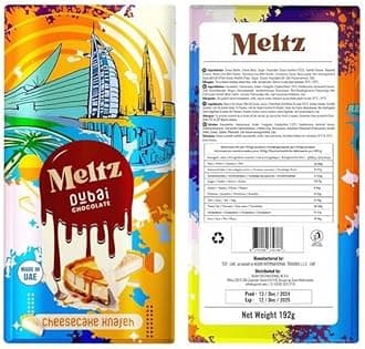 Meltz Pistachio Dubai Chocolate Cheesecake Bar 192g - Filled With Premium Crispy Kataifi - Luxury Rich Milk Chocolate, Individually Wrapped - Perfect Dubai Sweets Treat Box Dairy Gift (Pack of 1)