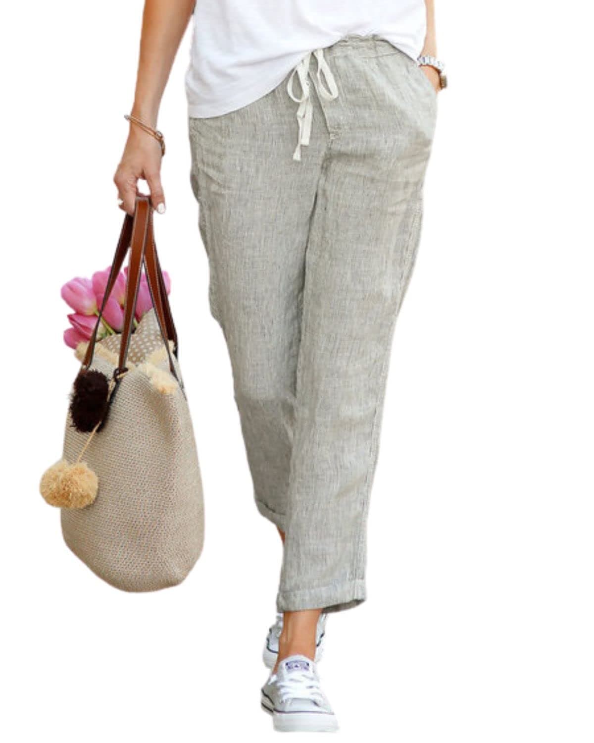 Women's Cotton and Linen Solid Pants for Women