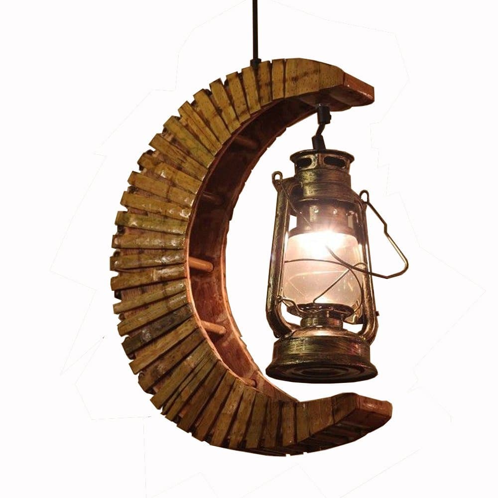 Southeast Asian Bamboo Crescent Moon Chain Ceiling Pendant Light Corridor Bamboo with Glass Lantern Pendant Light Restaurant Hallway Balcony Pendant Lamp