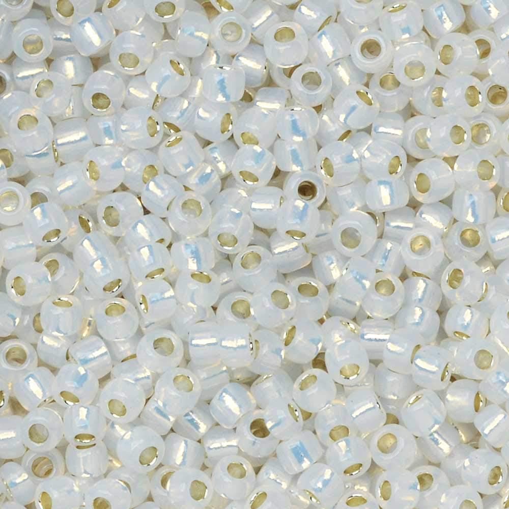 Seed Beads, Round 11/0#2100 'Silver Lined Milky White', 8 Grams