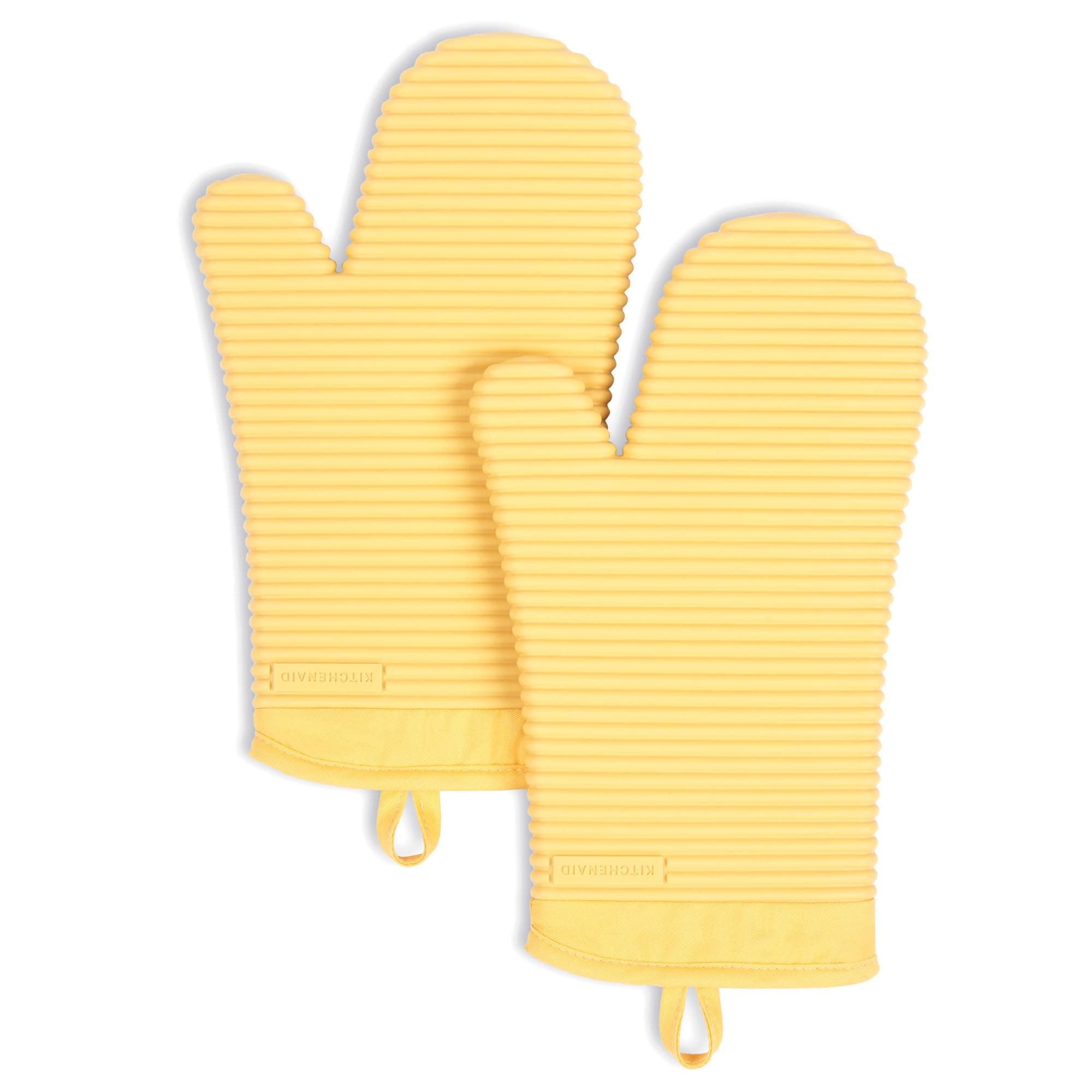 KITCHENAID Ribbed Soft Silicone Oven Mitt 2-Pack Set, 7.5"x13", Butter Yellow