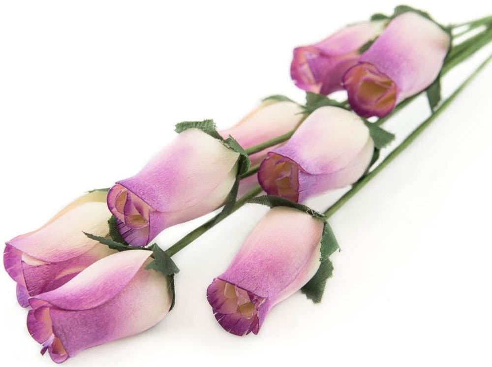 White Roses with Raspberry Tips Bunch of 8 Closed Bud Wooden Roses for Crafts Custom Bouquets and Other DIY Projects. Choose Form Over 60 Colors.