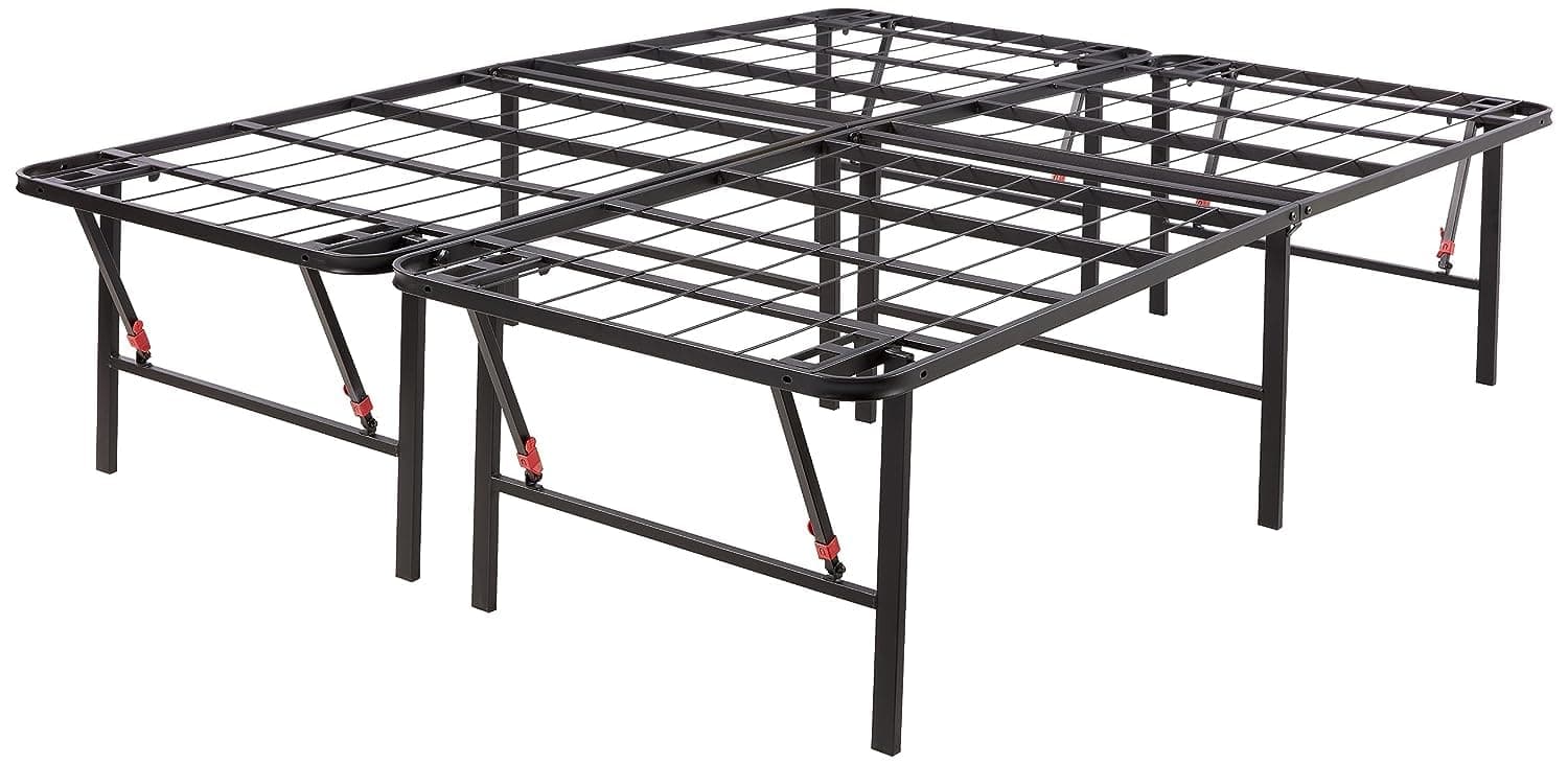 Amazon Basics Folding Bed Frame - No Tools Required - 18" High for Extra Underbed Storage Platform Queen Black