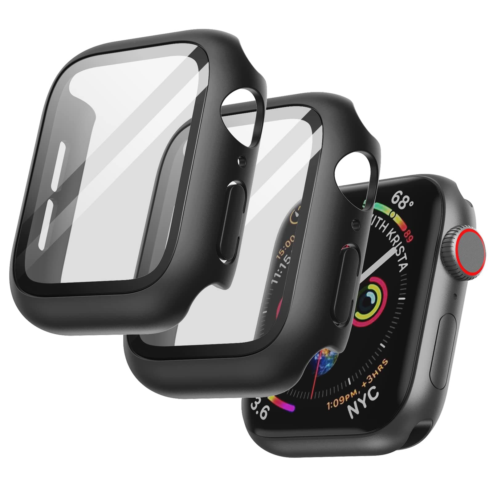 Case with Screen Protector for Apple Watch SE 3/2/1 (2025/2022/2020) / Series 6 5 4 40mm, Overall Protective Cover, Built-in Tempered Glass Film High Sensitivity, 2 Pack (Black)