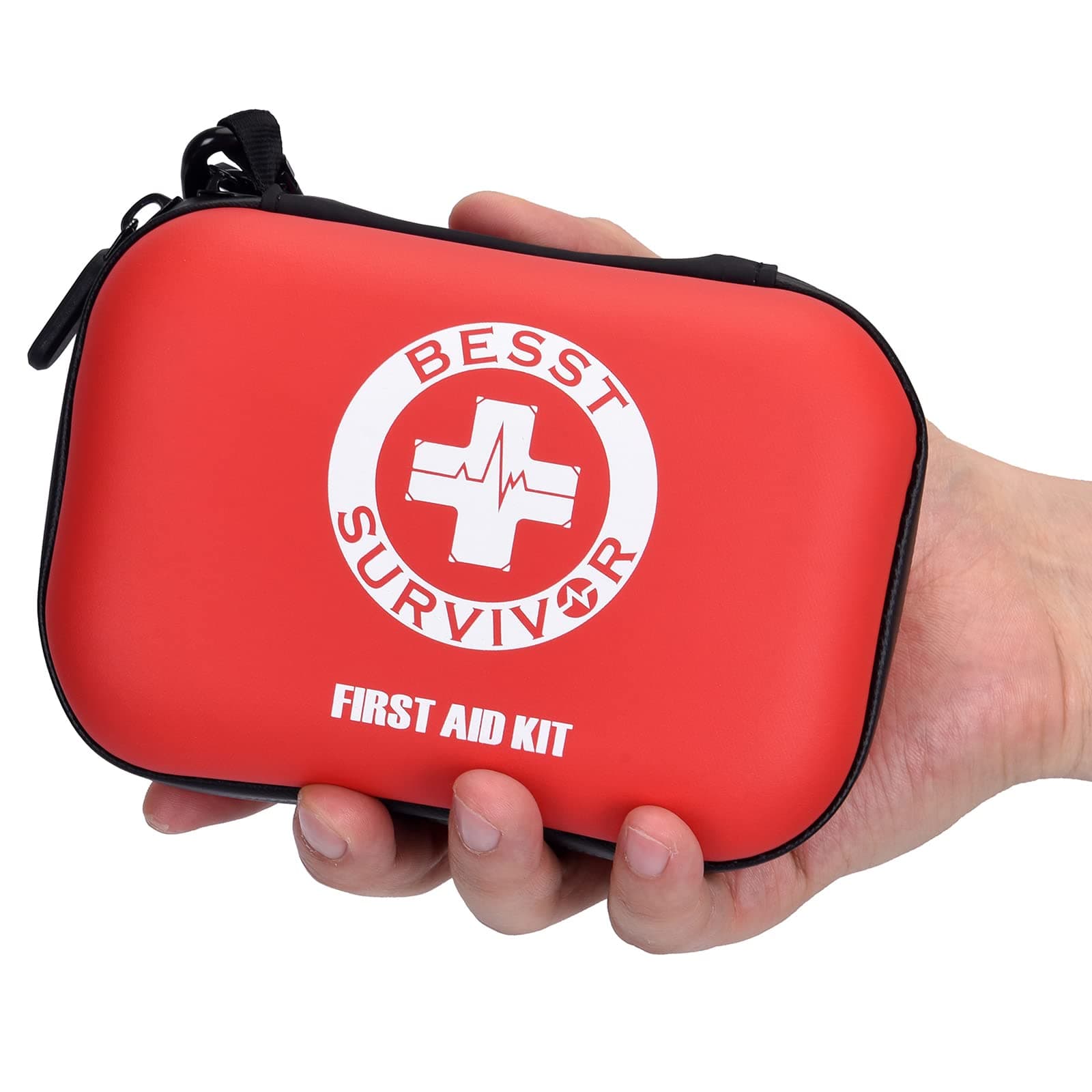 Mini First Aid Kit -Small Waterproof Hard Shell Medical Kit with Compartments for Camping, Hiking, Car, Home, Office, School - Vehicle & Outdoor Emergency Medical Kit (Red)
