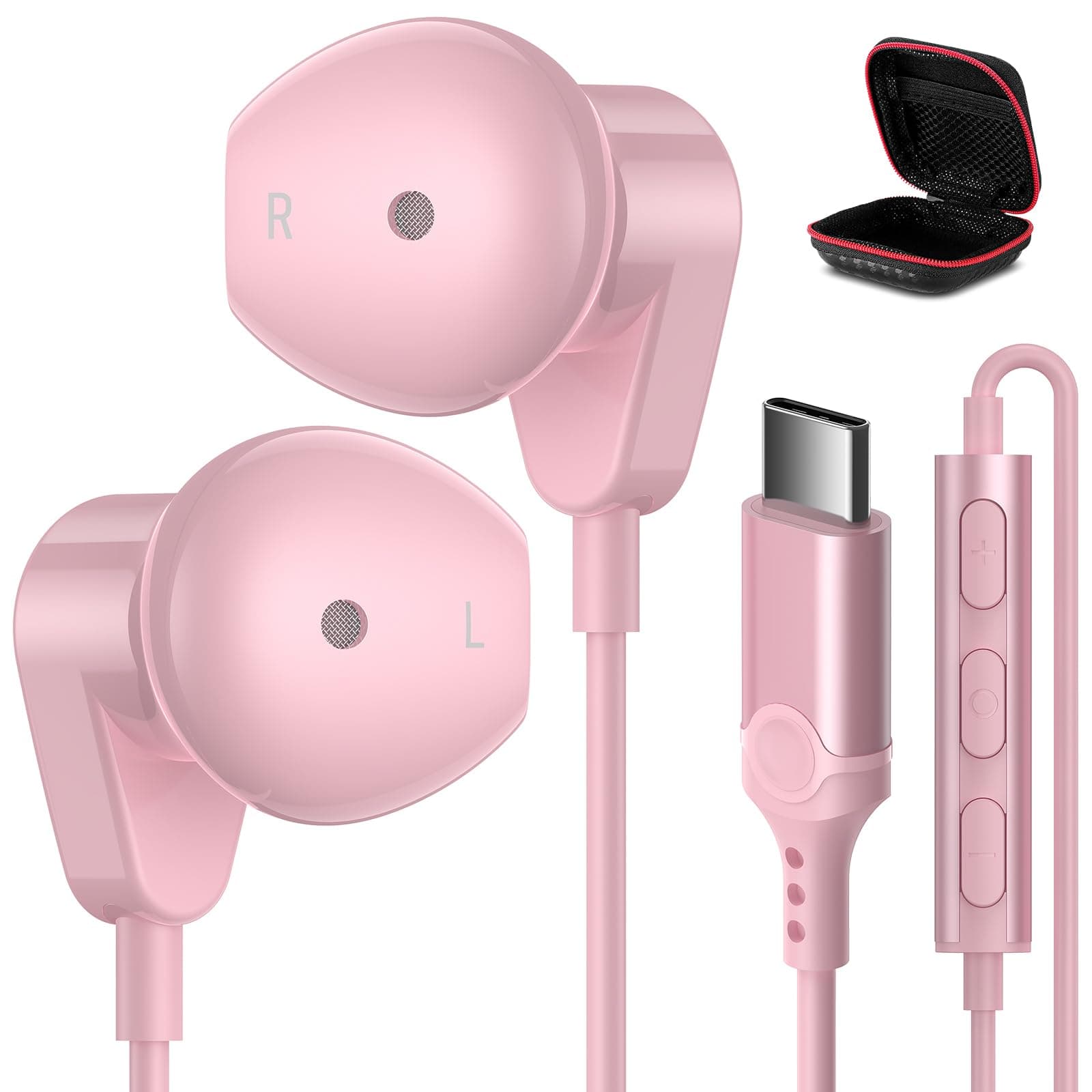 USB C Headphones for iPhone 16 15 Pro Max Plus iPad Pro,USB Type C Earphones HiFi Stereo USB C Wired Earbuds with Mic Volume Control for Samsung S24 S23 Ultra S22 S21 FE,Pixel,OnePlus,Huawei