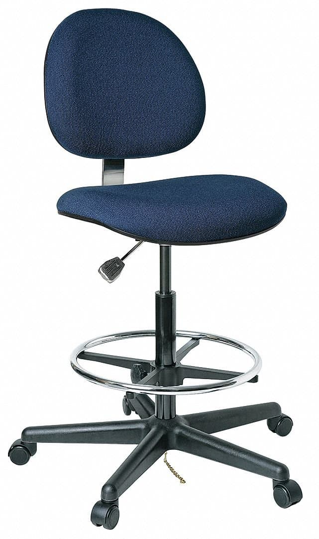 Task Chair, ESD, on Casters, Conductive Fabric, Plastic Base, Navy Blue